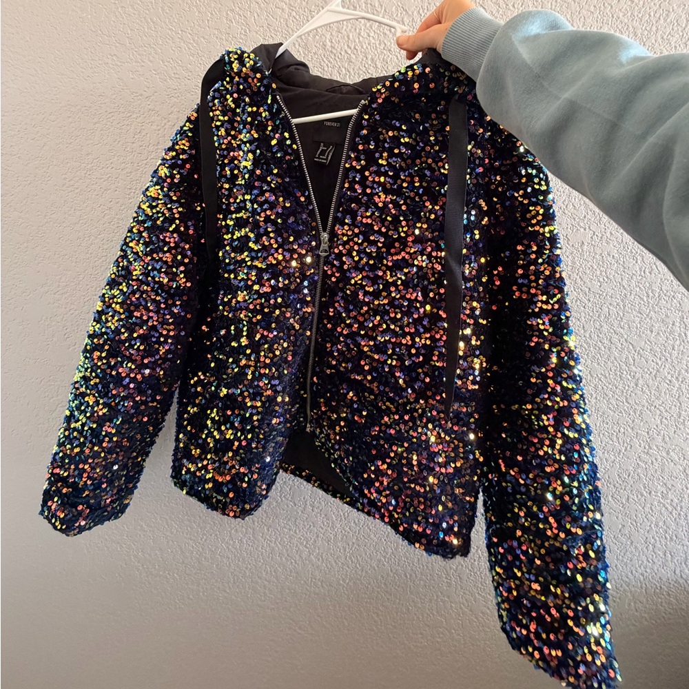 Forever 21 Multicolor Sequin Puffer Jacket